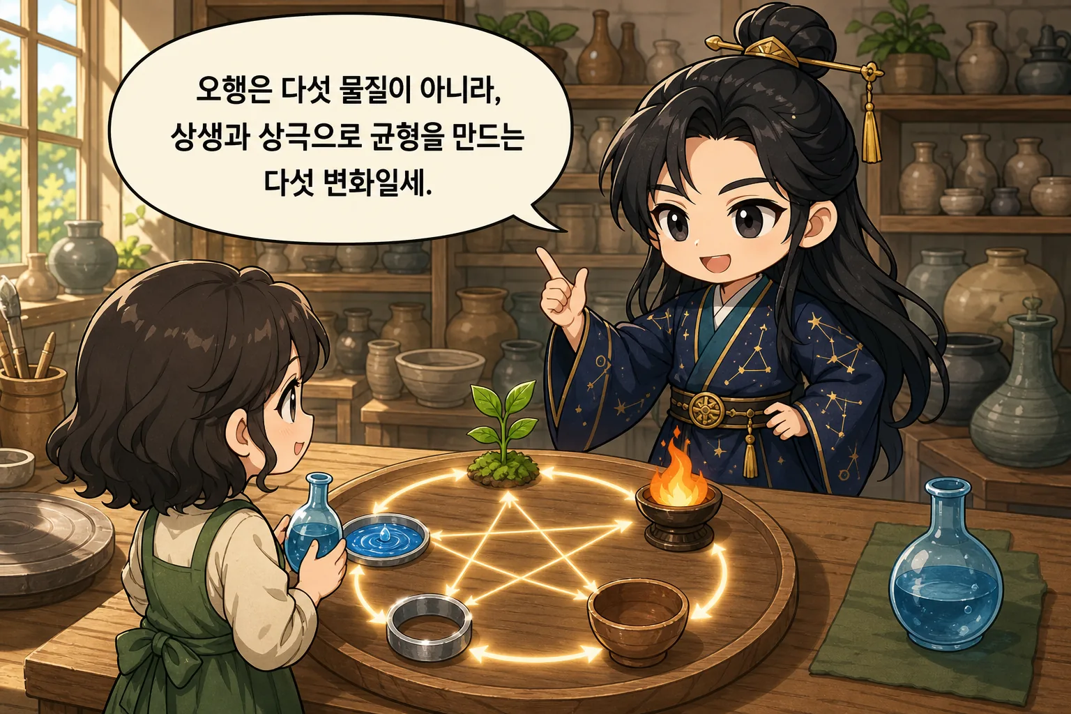 오행은 다섯 물질이 아니라, 상생과 상극으로 균형을 만드는 다섯 변화일세.