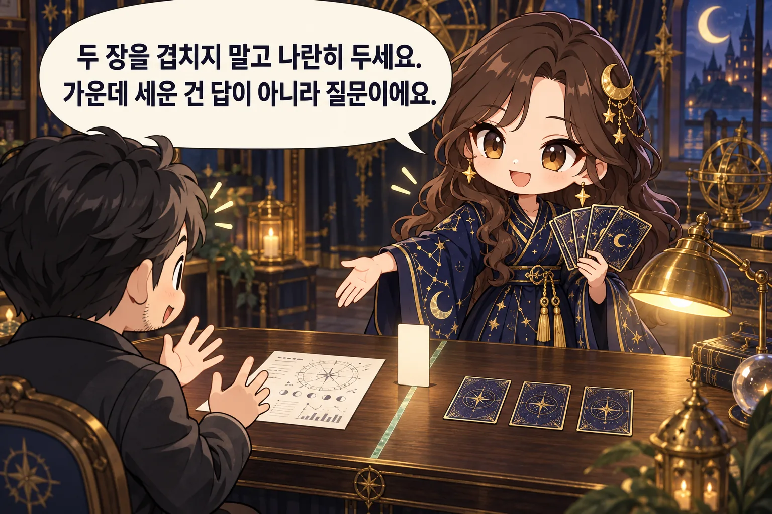 두 장을 겹치지 말고 나란히 두세요. 가운데 세운 건 답이 아니라 질문이에요.