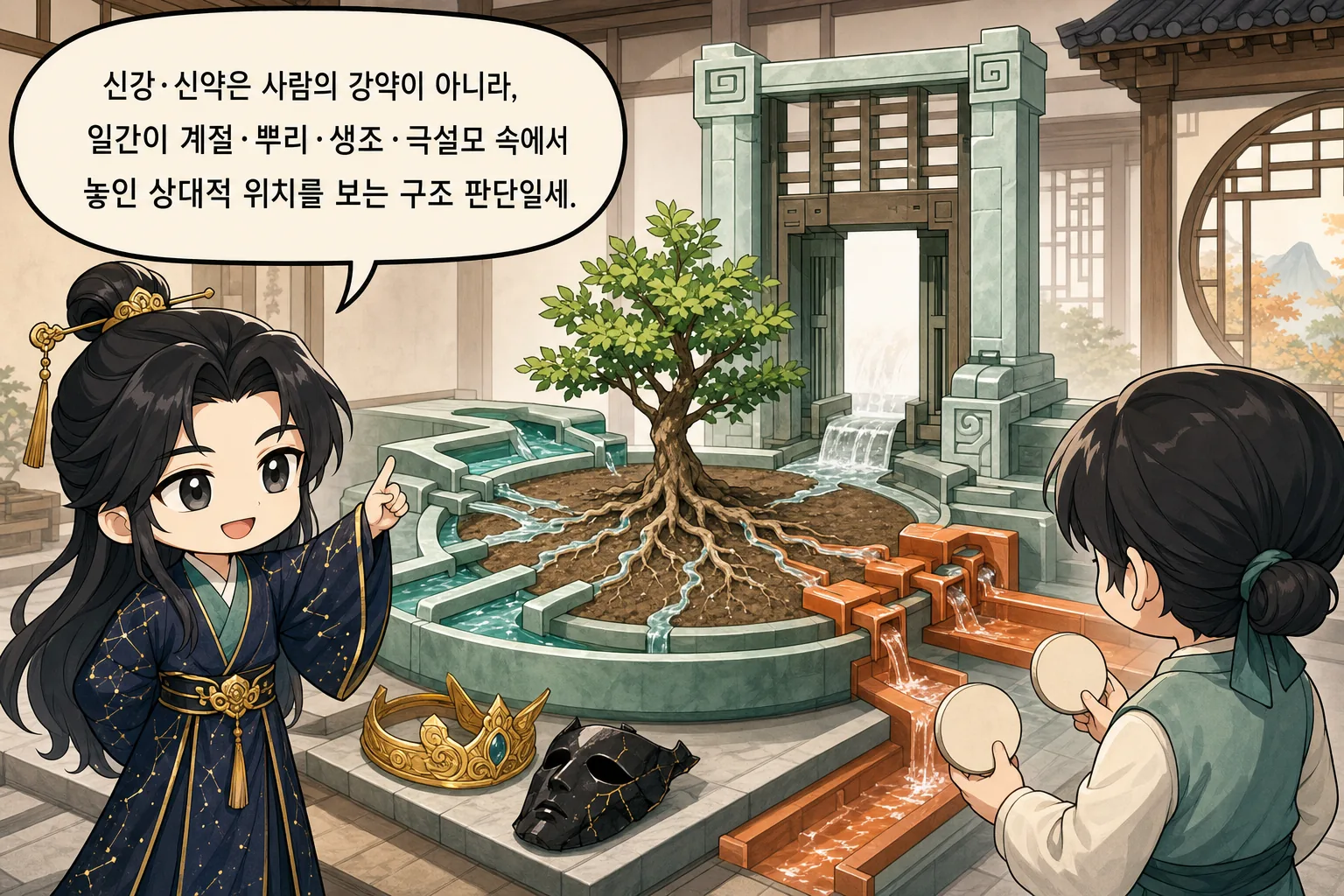 신강·신약은 사람의 강약이 아니라, 일간이 계절·뿌리·생조·극설모 속에서 놓인 상대적 위치를 보는 구조 판단일세.
